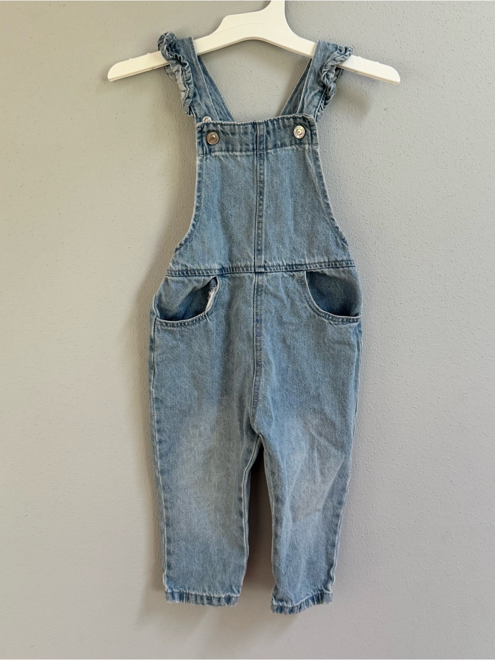 Zara Kids‎ Light Wash Ruffle Strap Denim Overalls Blue 12-18 Months